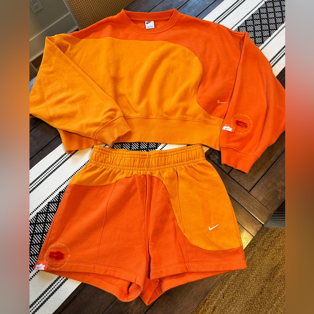 NIKE color block two-piece shirts sweatsuit, Orange